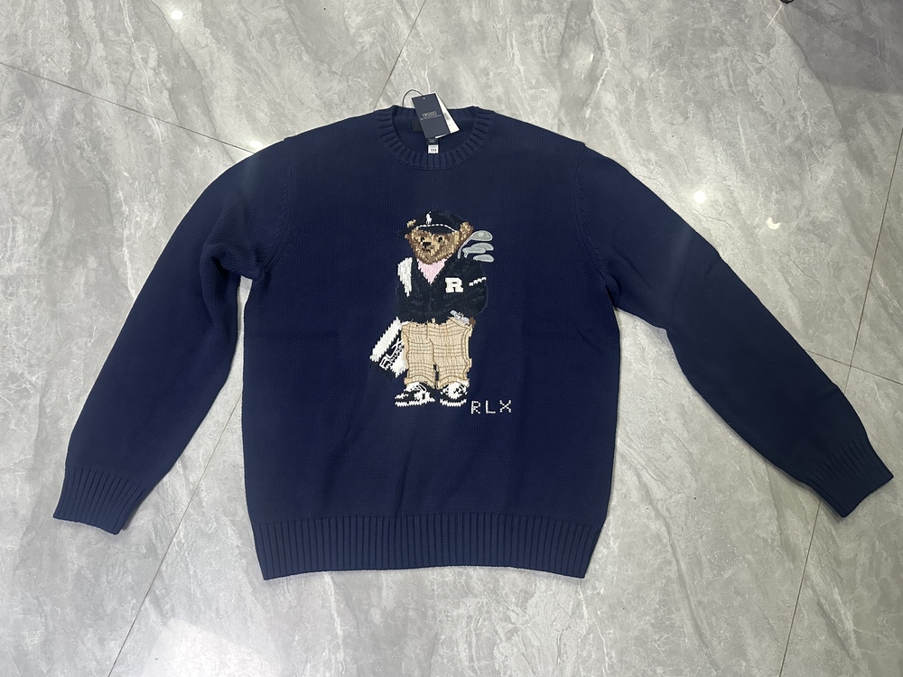 Ralph Lauren Golf Bear Crewneck Knit Sweater Navy Long Sleeve Pullover